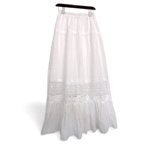 J. Gee White Lace Trim Boho Gypsy Maxi Skirt with Lining Elastic Waist  Sz S